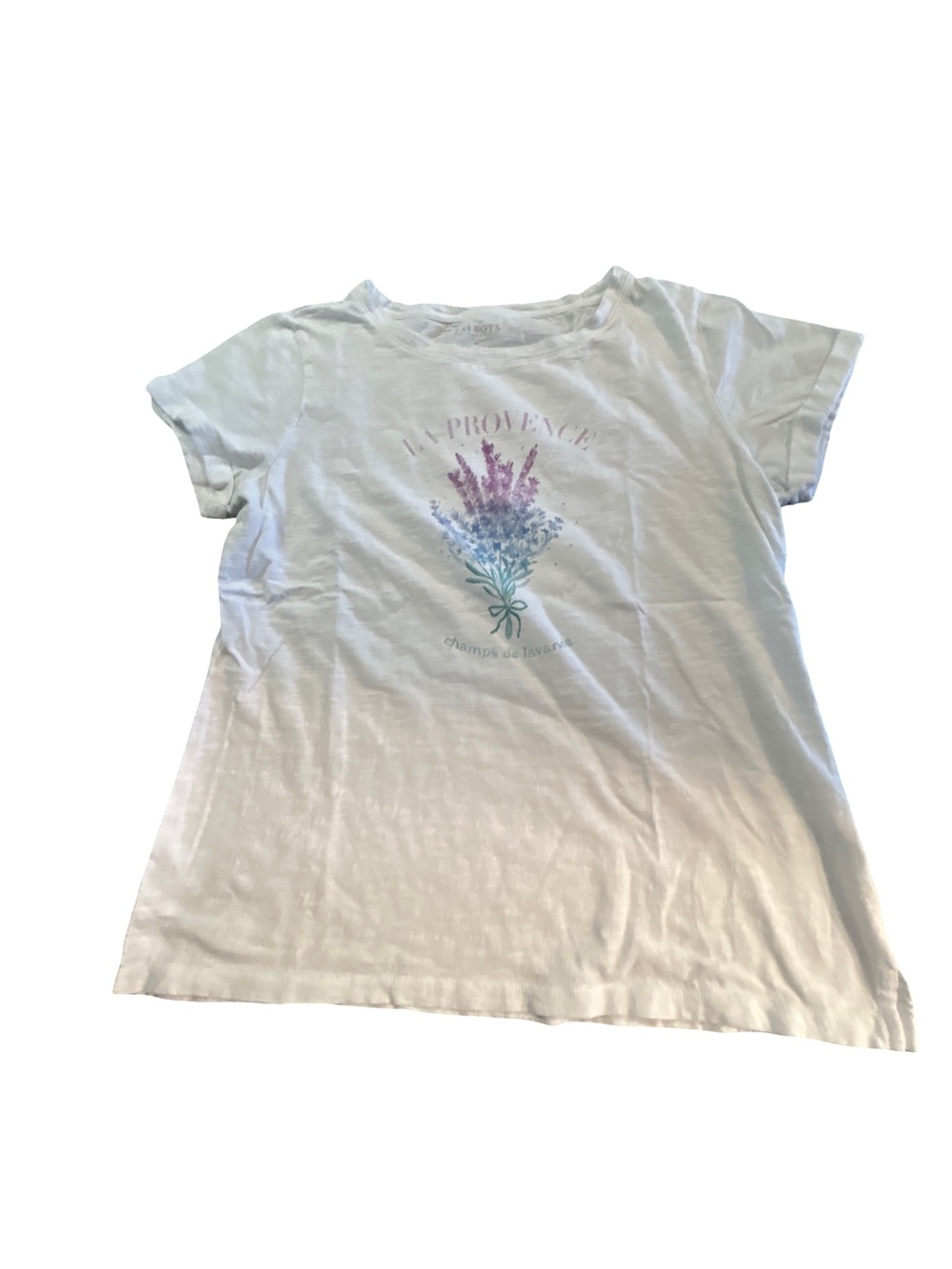 Talbots La Provence Lavender Graphic Tee White Slub Cotton Short Sleeve Size M